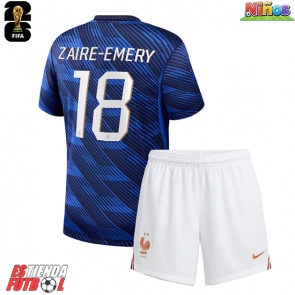 Francia Warren Zaire-Emery #18 Primera Equipación Niños Mundial 2026 Manga Corta (+ Pantalones cortos)
